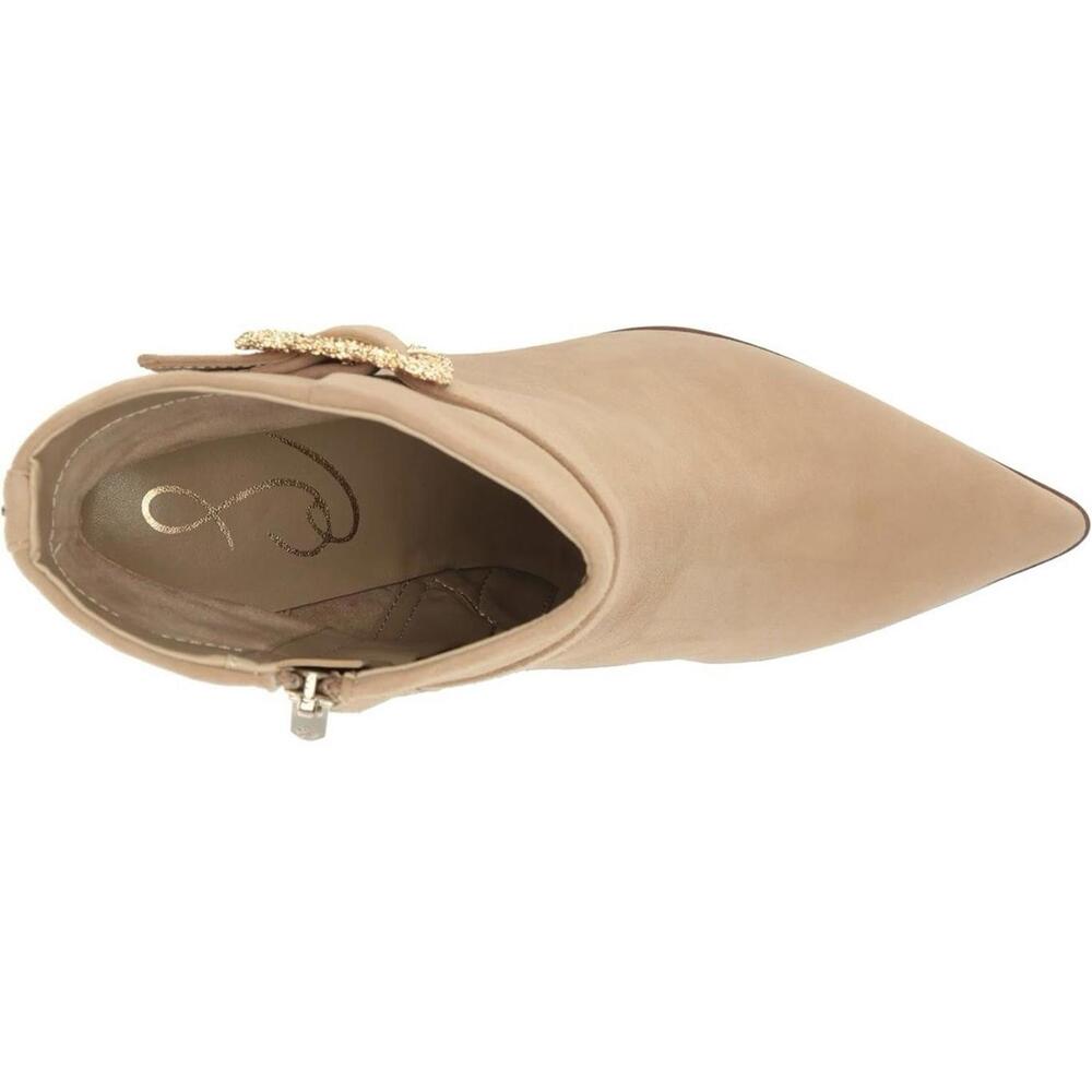 Sam Edelman Weslie Wedge Ankle Boots Womans 8.5 Beige Suede Gold Buckle Bootie - Picture 6 of 7